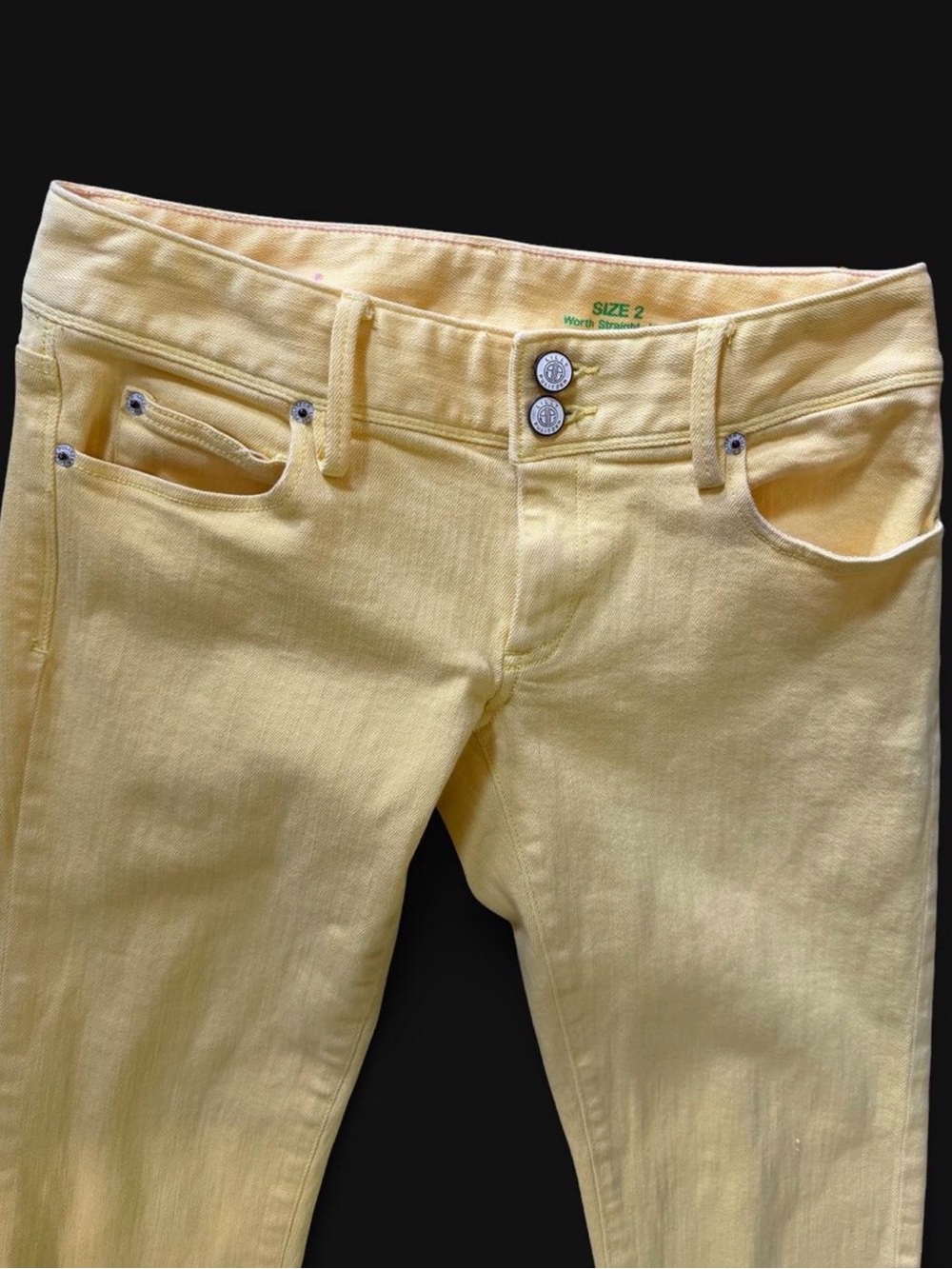Lilly Pulitzer Worth Straight Jeans Women’s Size 2 Yellow Double Button Stretch - Picture 3 of 7
